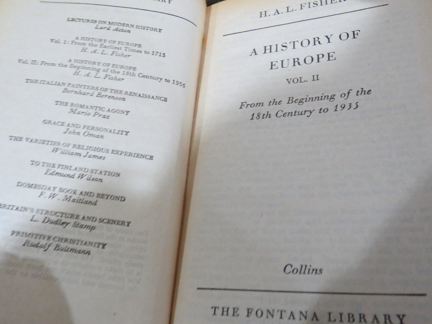 Vintage Book of 'a history of europe vol ii from the beginning of the 18th century to 1935 by h a l fisher 1961 nbsp'