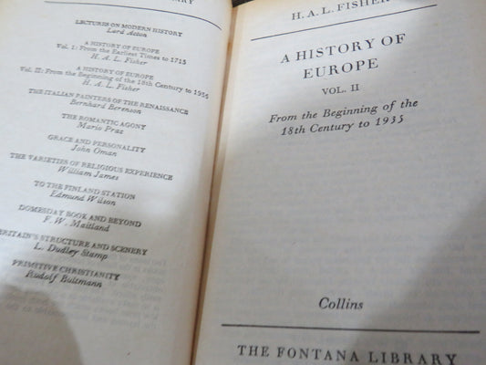 Vintage Book of 'a history of europe vol ii from the beginning of the 18th century to 1935 by h a l fisher 1961 nbsp'