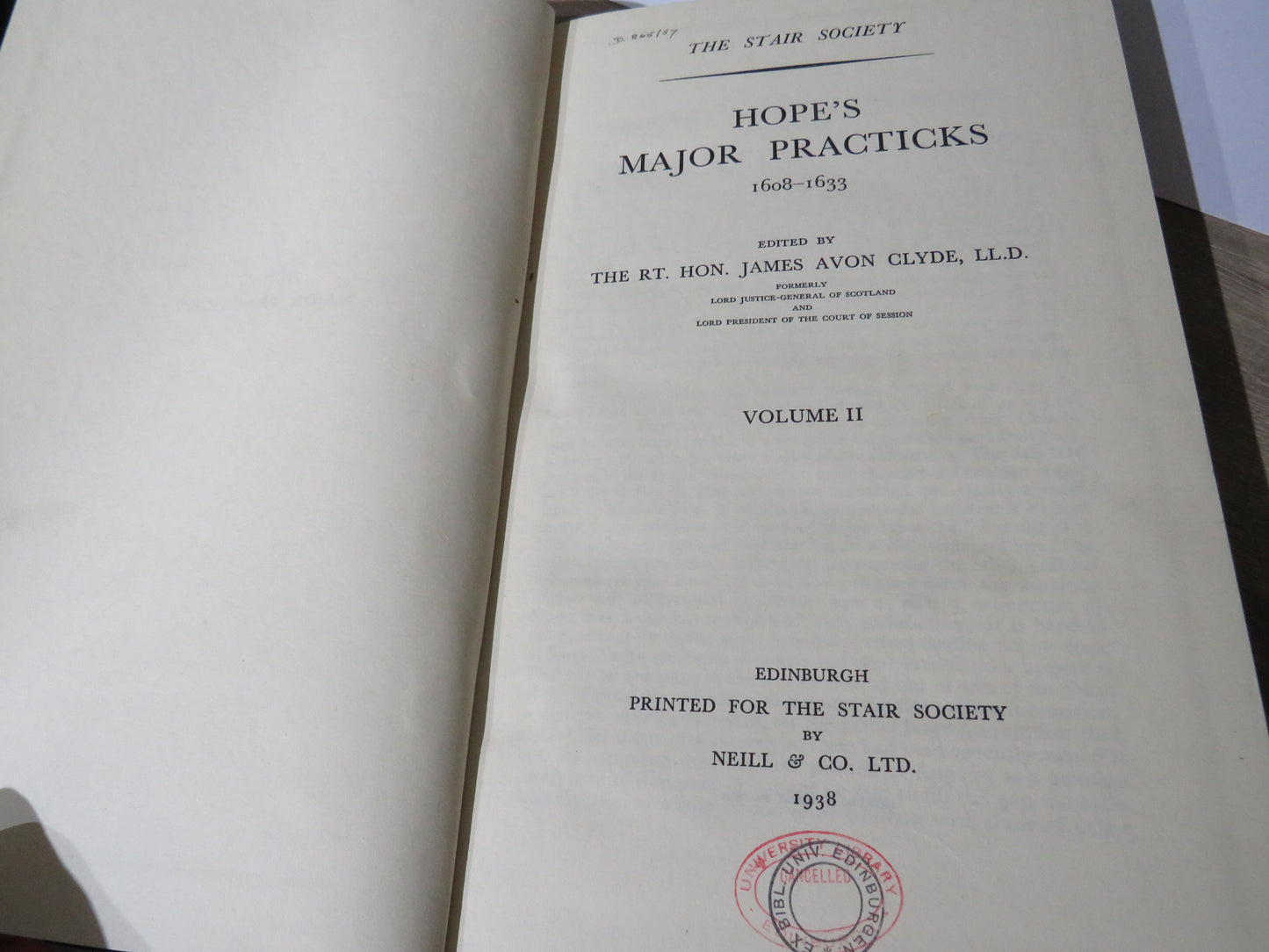 Hope's Major Practicks 1608-1633 Volume I & II The Stair Society 1937 & 1938