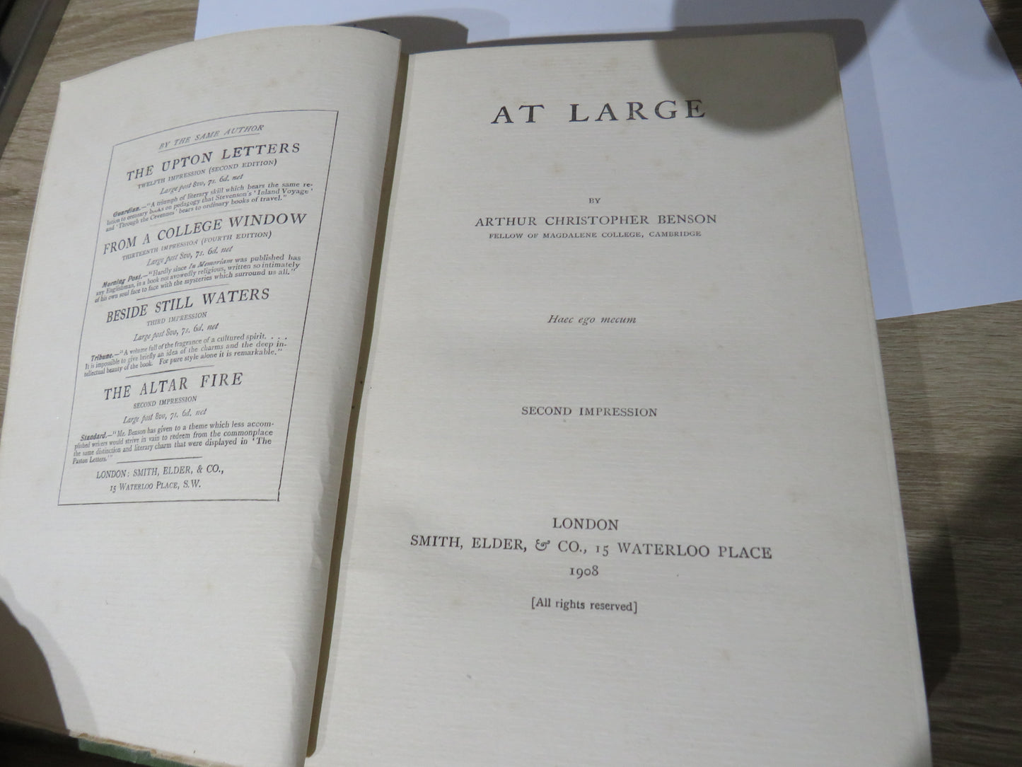At Large By Arthur Christopher Benson 1908