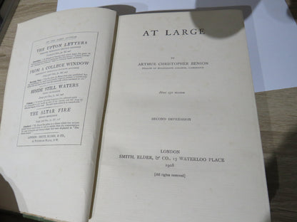 At Large By Arthur Christopher Benson 1908 book image 4