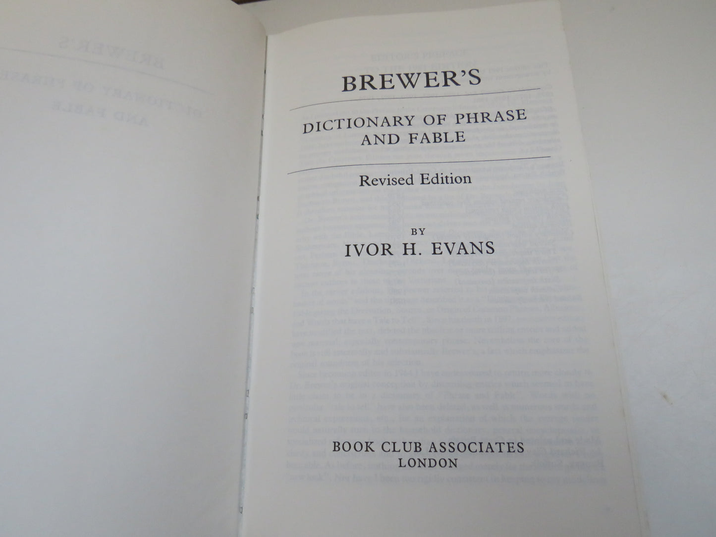 Brewer's Dictionary of Phrase and Fable Revised Edition By Ivor H. Evans 1981