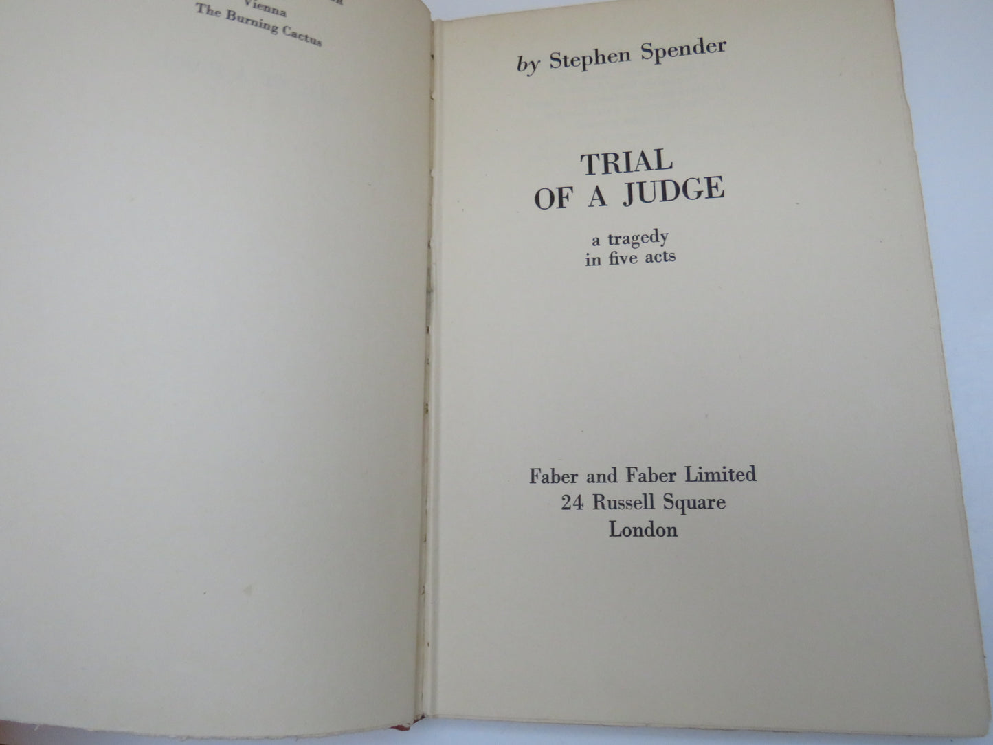 Trial of a Judge A Tragedy In Five Acts By Stephen Spender 1938