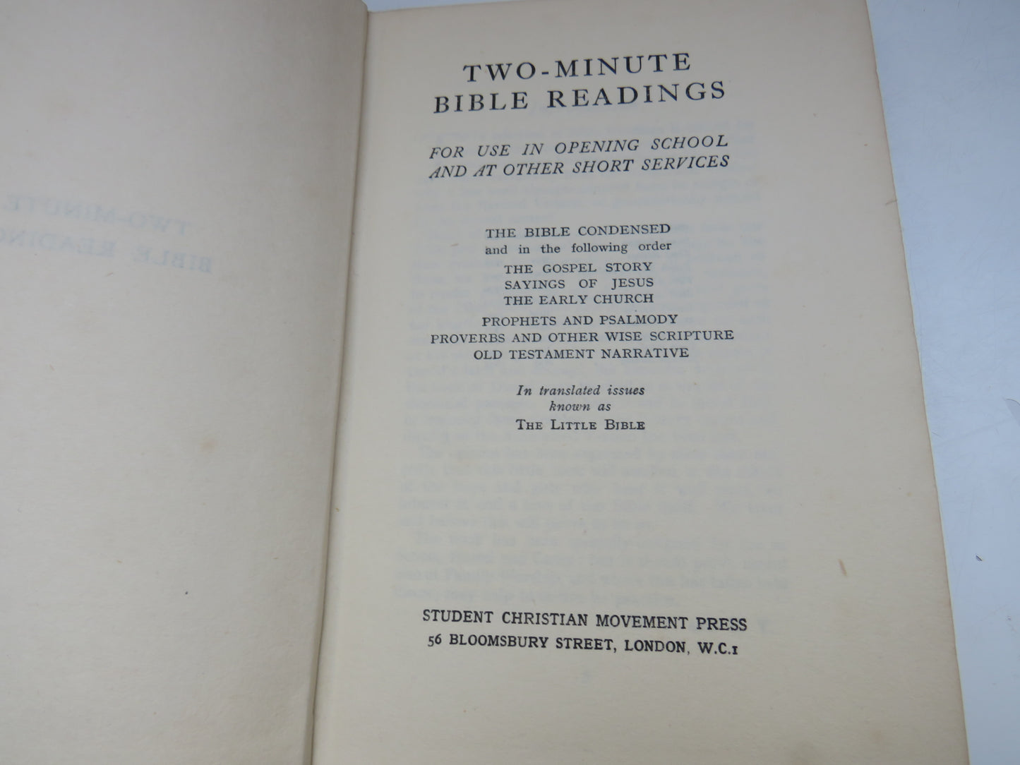 Two-Minute Bible Readings For Use In Open School and At Other Short Services 1951