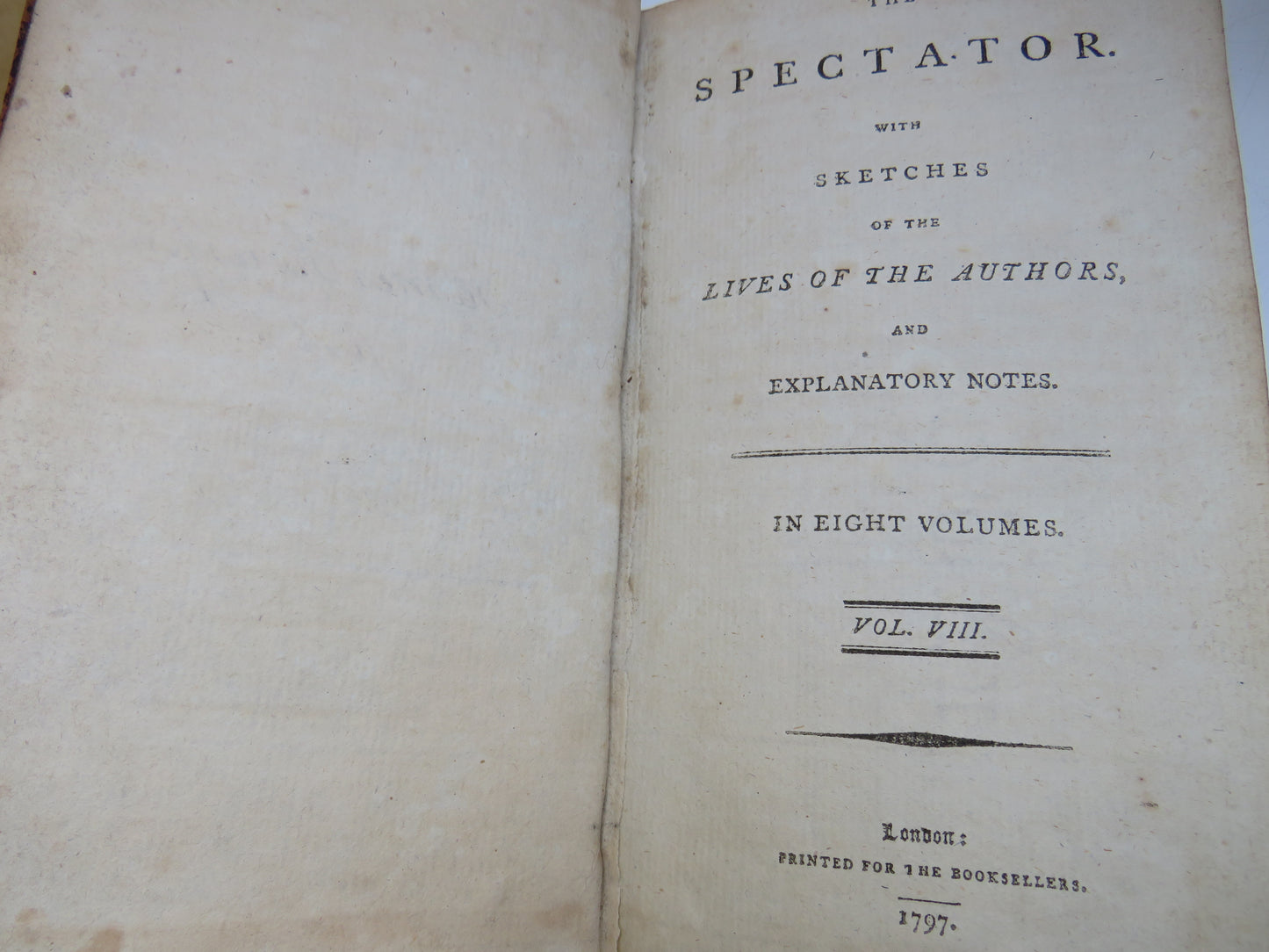 The Spectator With Sketches of the Lives of the Authors, and Explanatory Notes In 8 Volumes 1797