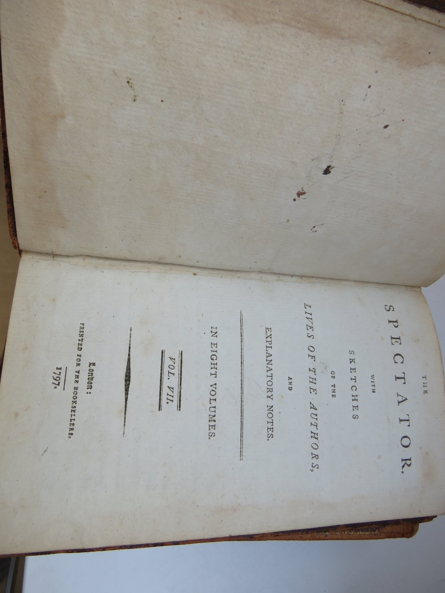 The Spectator With Sketches of the Lives of the Authors, and Explanatory Notes In 8 Volumes 1797