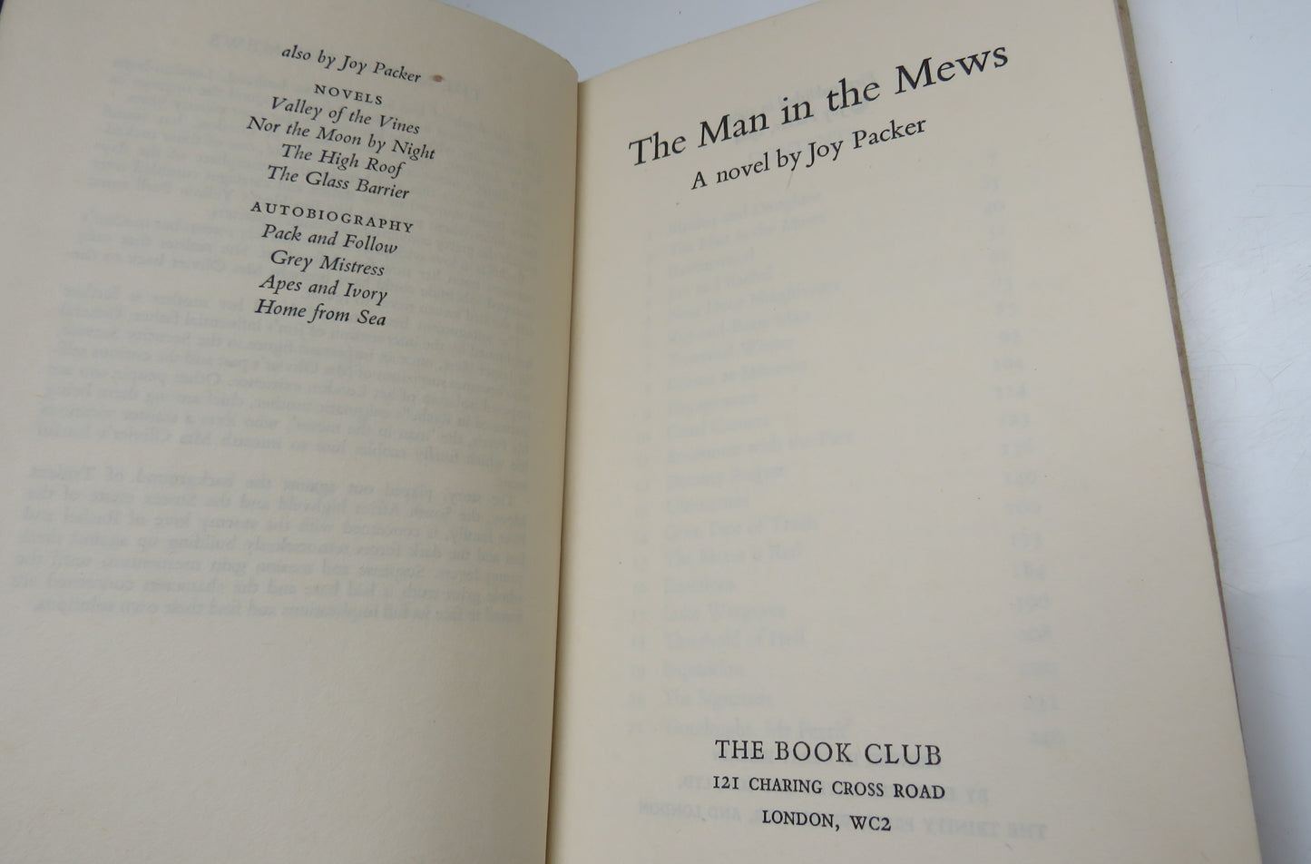 The Man in the Mews A Novel By Joy Packer 1964