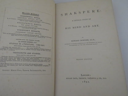 Shakspere A Critical Study of His Mind and Art By Edward Dowden 1892 - Shakespeare book image 6
