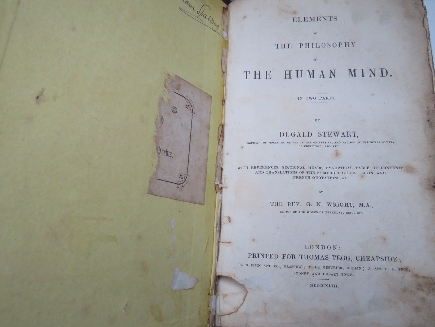 Elements of The Philosophy of The Human Mind In Two Parts By Dugald Stewart 1843