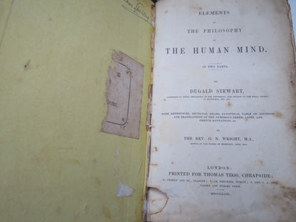 Elements of The Philosophy of The Human Mind In Two Parts By Dugald Stewart 1843