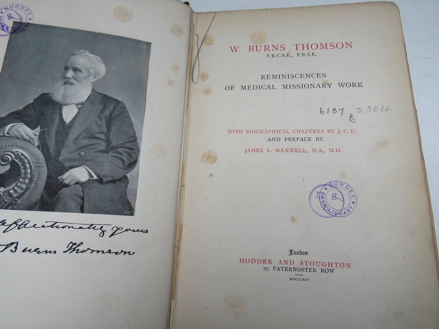 W. Burns Thomson Reminiscences of Medical Missionary Work 1895