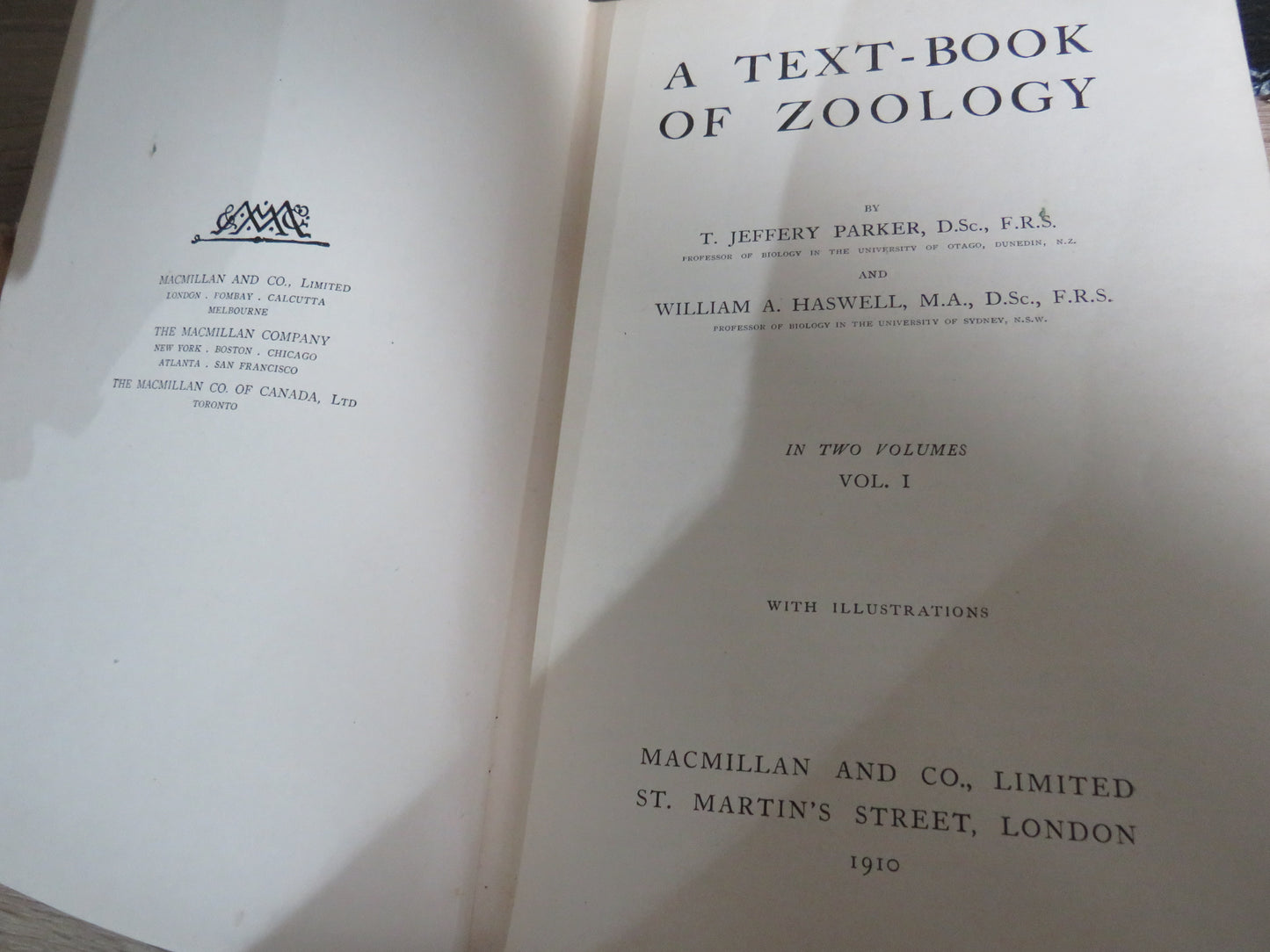 A Text-Book Of Zoology By T. Jefferey Parker and William A. Haswell Vol I & II 1910 & 1930