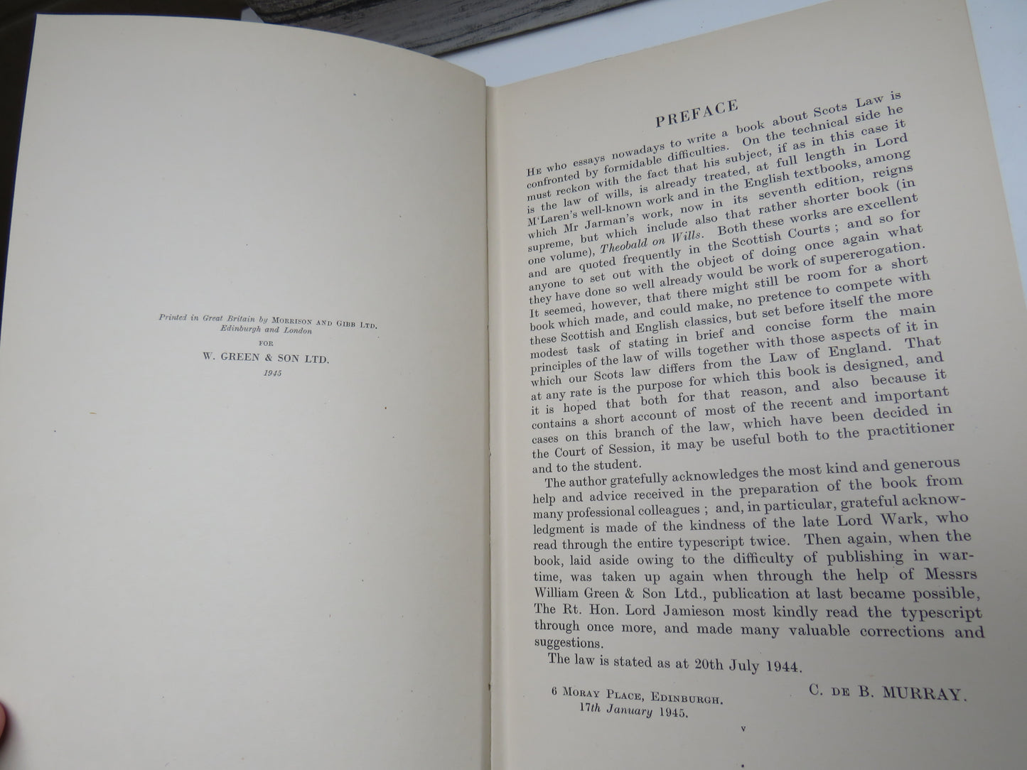 The Law of Wills In Scotland By C. De B. Murray 1945