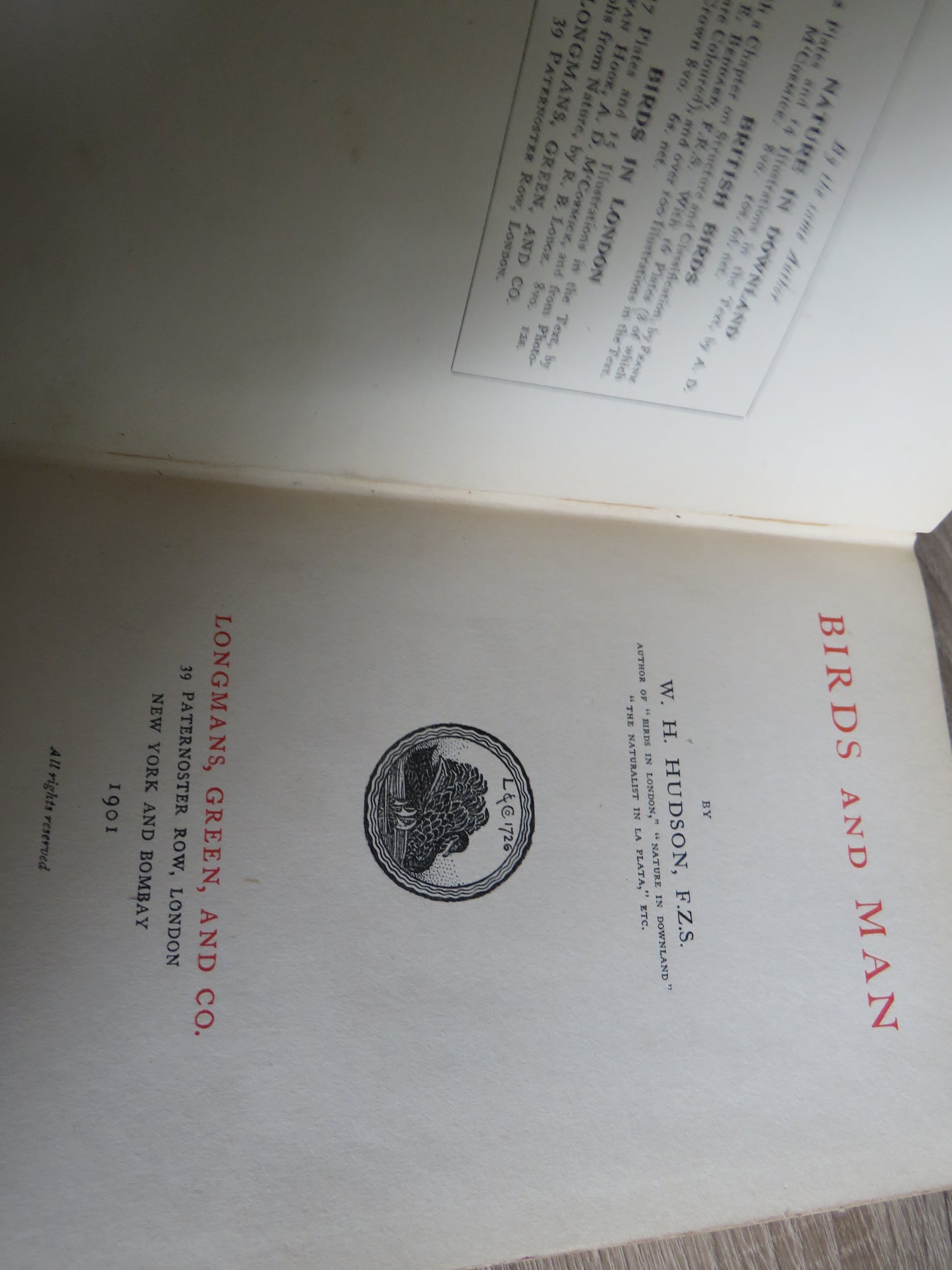 Birds and Man By W.H. Hudson 1901