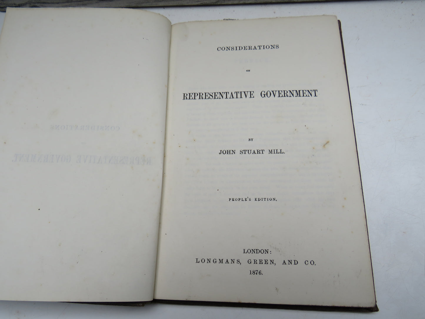 Considerations On Representative Government By John Stuart Mill 1876