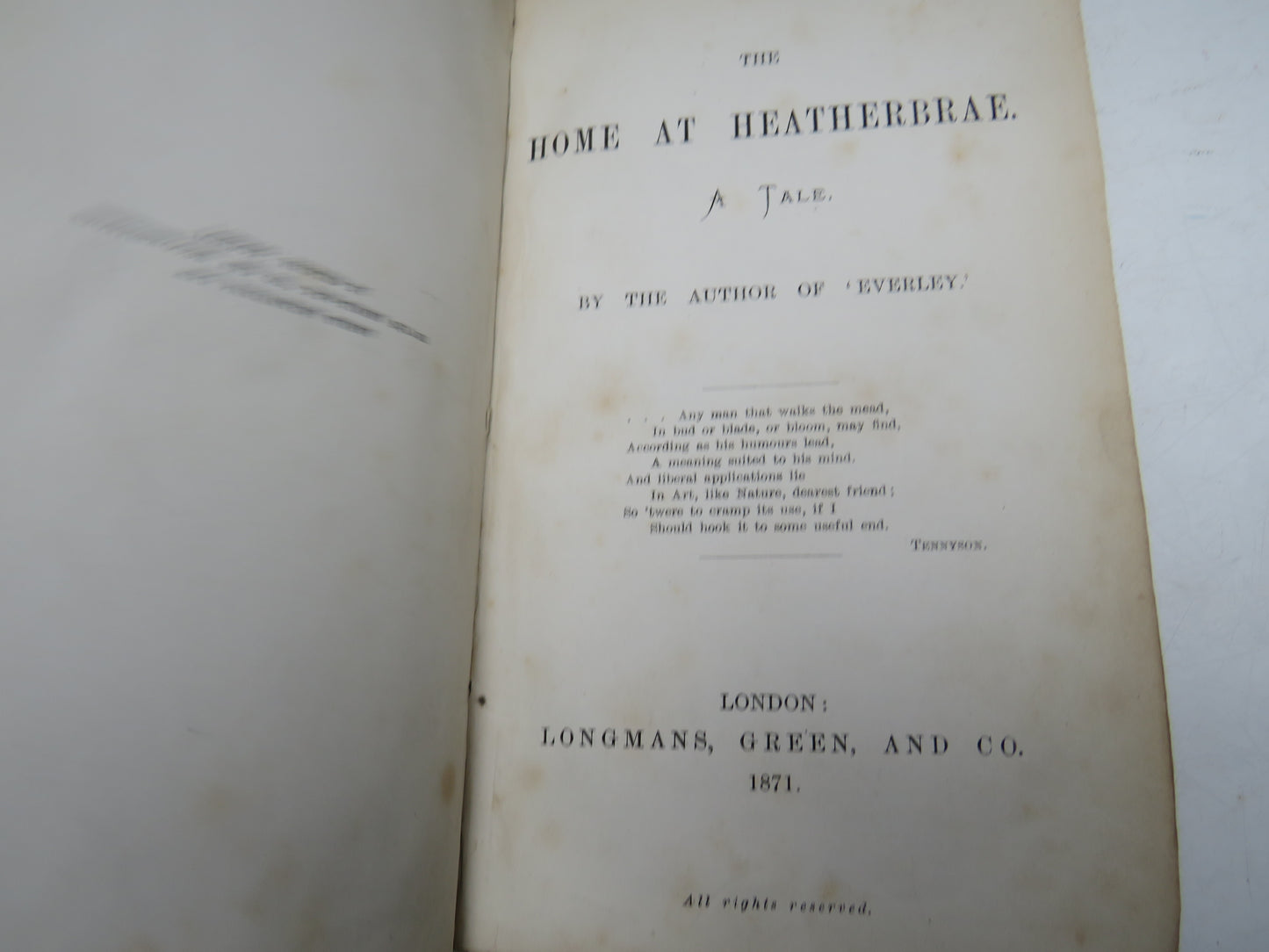 The Home At Heatherbrae A Tale By The Author of Everley 1871