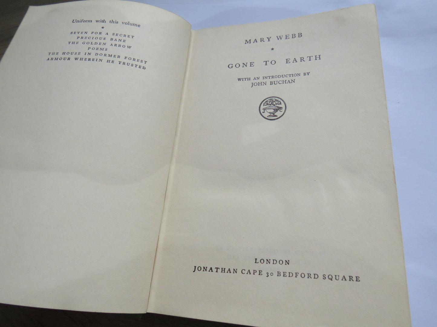 Gone To Earth By Mary Webb With An Introduction By John Buchan 1928