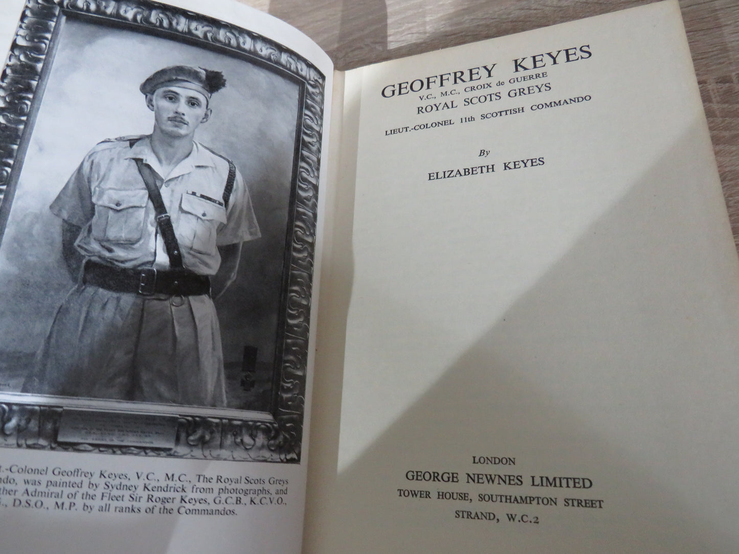 Geoffrey Keyes V.C., M.C., Croix De Guerre Royal Scots Greys Lieut.-Colonel 11th Scottish Commando by Elizabeth Keyes 1956 1st Edition