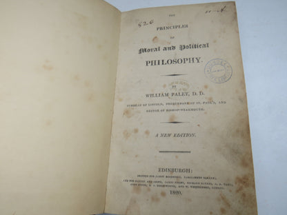 The Principles of Moral and Political Philosophy By William Paley 1820