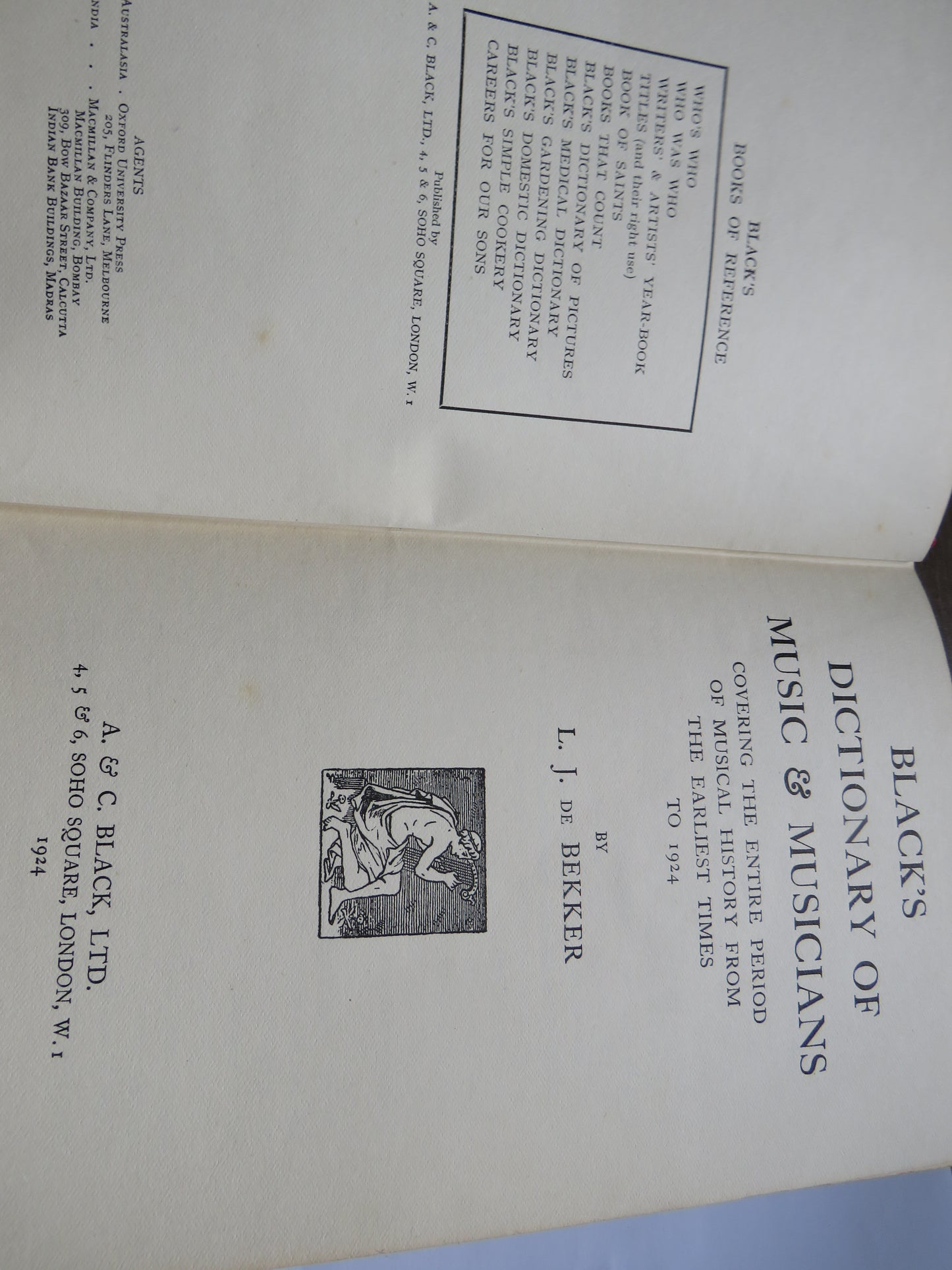Black's Dictionary of Music & Musicians By L.J. Bekker 1924