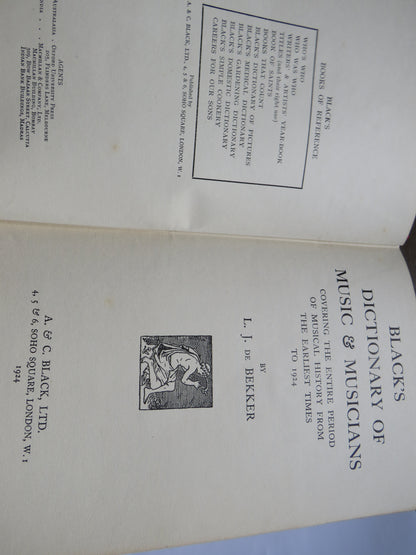 Black's Dictionary of Music & Musicians By L.J. Bekker 1924 book image 2