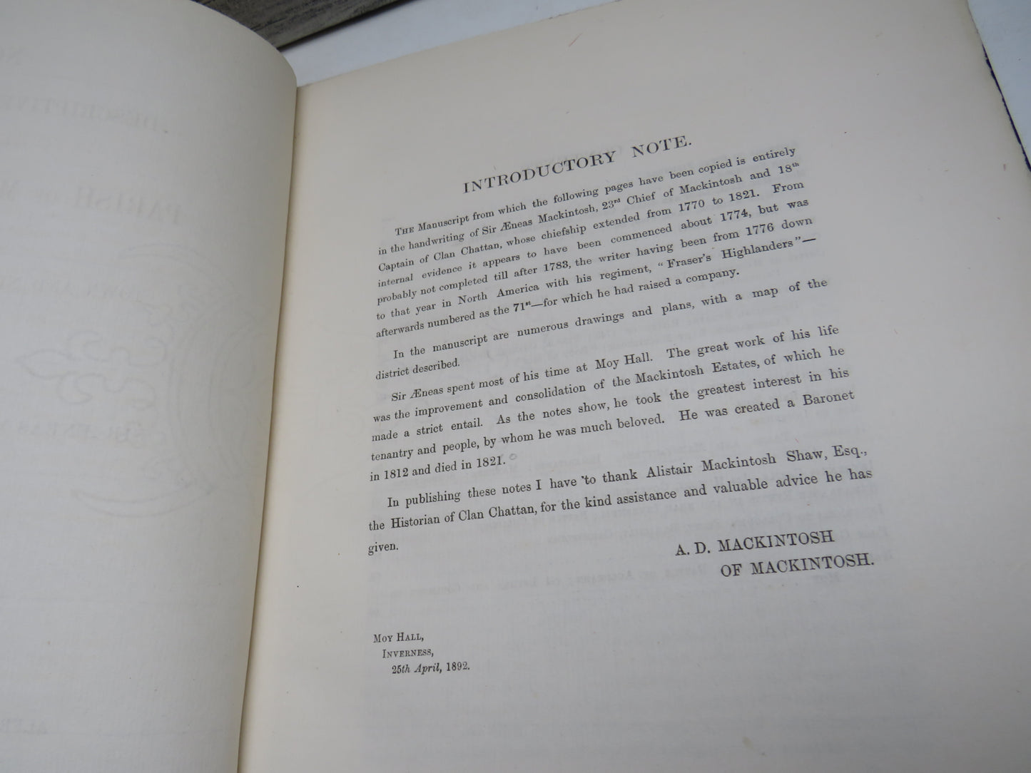 Notes Descriptive and Historical Principally Relating To The Parish of Moy In Strathdearn and The Town and Neighbourhood of Inverness By Sir Aeneas Mackintosh 1892