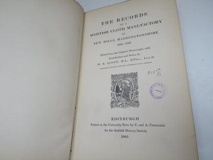 The Records of a Scottish Cloth Manufactory At New Mills Haddingtonshire 1681-1703.... 1905 book image 4
