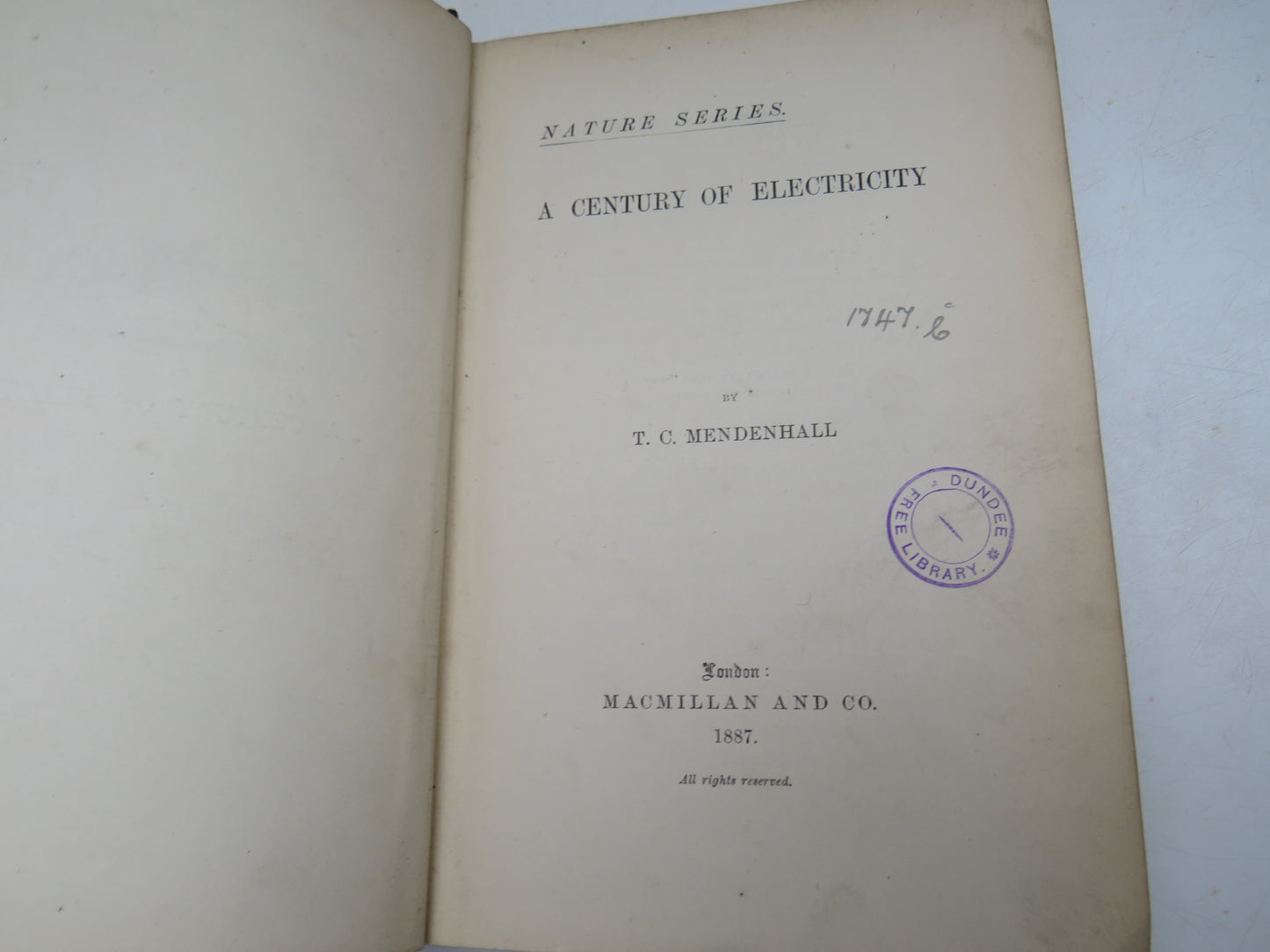 A Century of Electricity By T.C. Mendenhall 1887
