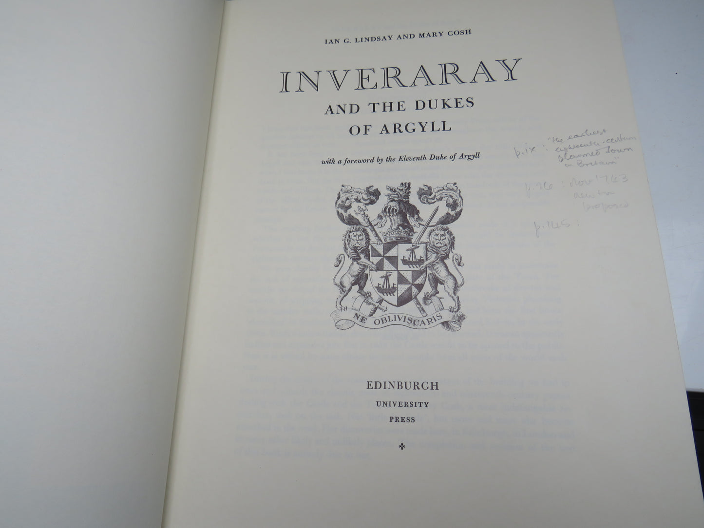 Inveraray and The Dukes of Argyll By Ian G. Lindsay and Mary Cosh 1973