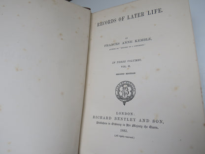 Records of Later Life By Frances Anne Kemble Vol I  & II 1882 book image 3