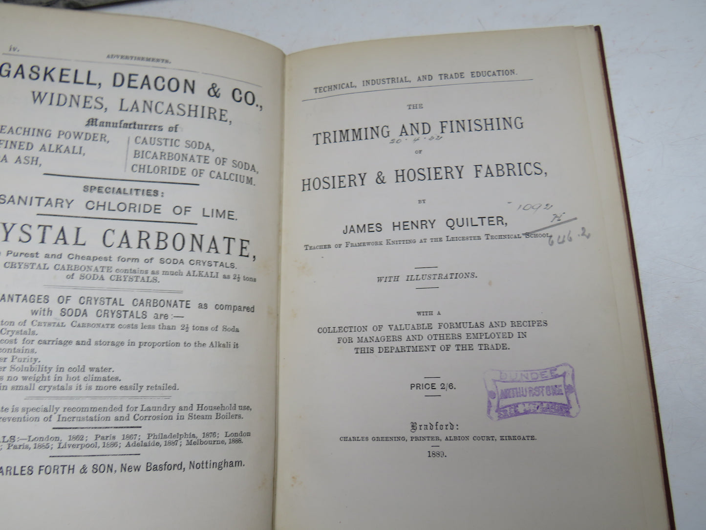 The Trimming and Finishing of Hosiery & Hosiery Fabrics By James Henry Quilter 1889