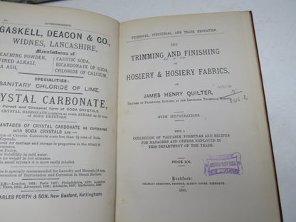 The Trimming and Finishing of Hosiery & Hosiery Fabrics By James Henry Quilter 1889