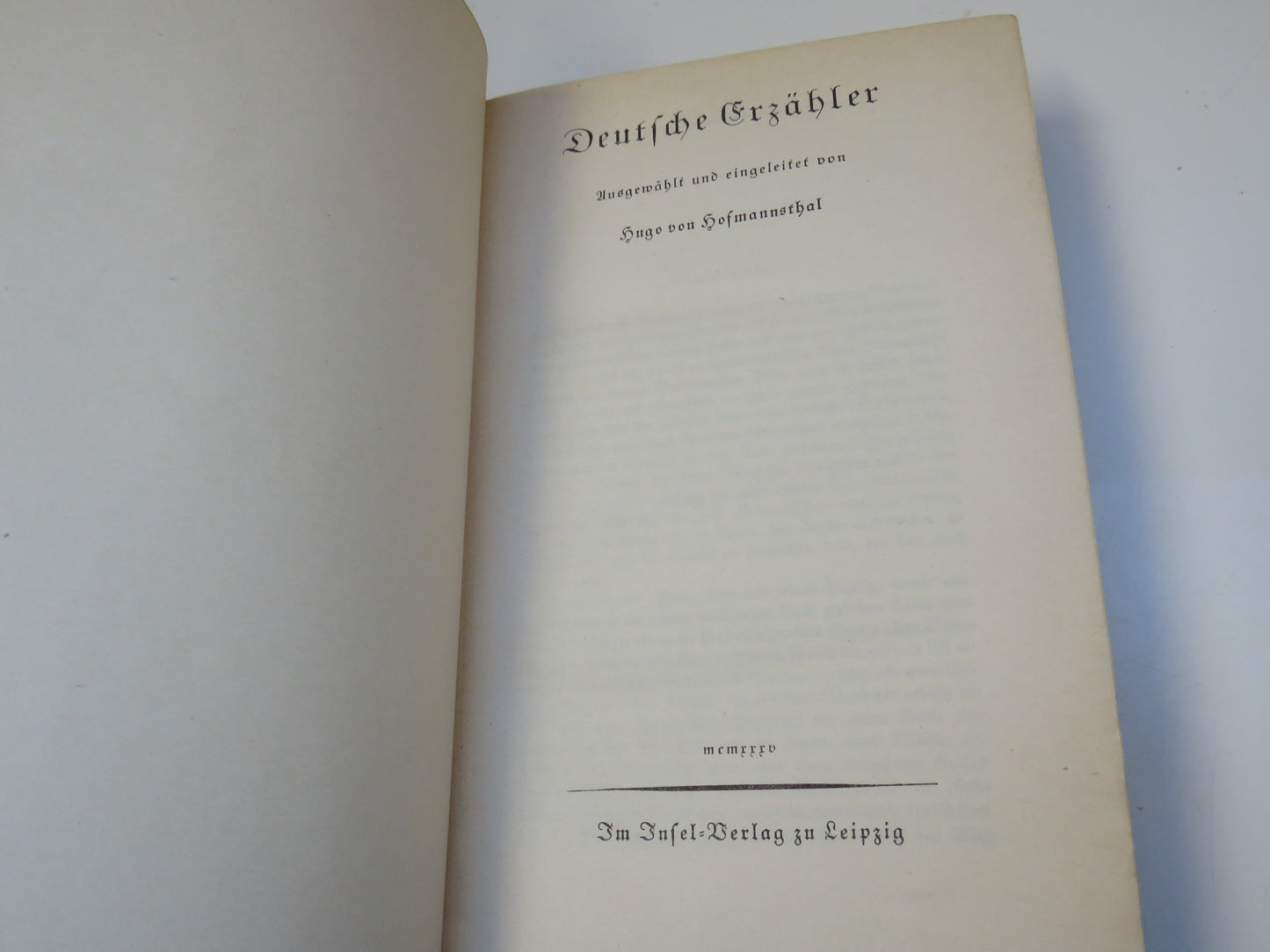 Deutsche Erzähler. Ausgewählt und eingeleitet von Hugo von Hofmannsthal 1935