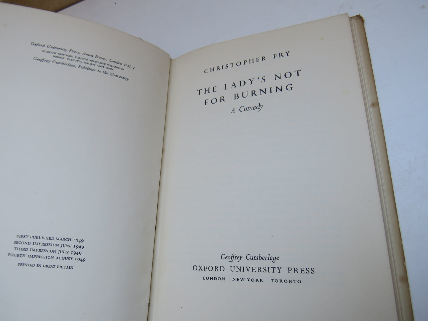 The Lady's Not For Burning A Comedy By Christopher Fry 1949