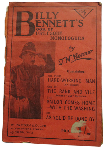 Billy Bennett's Burlesque Monologues Written By T.W. Connor No 4 book front cover