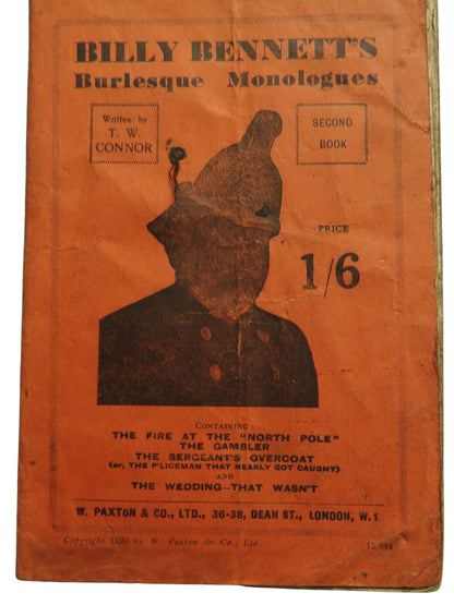Billy Bennett's Burlesque Monologues Written By T.W. Connor 2nd Book book front cover