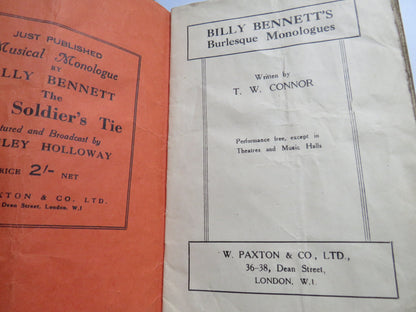 Billy Bennett's Burlesque Monologues Written By T.W. Connor 2nd Book book image 3