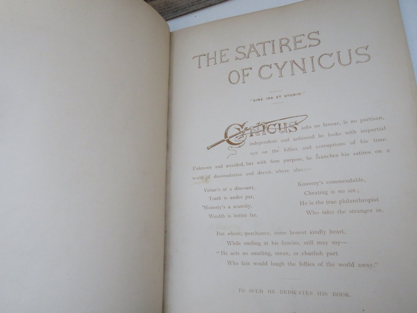 The Satire of Cynicus by Martin Anderson, 1890 (First Edition Book)