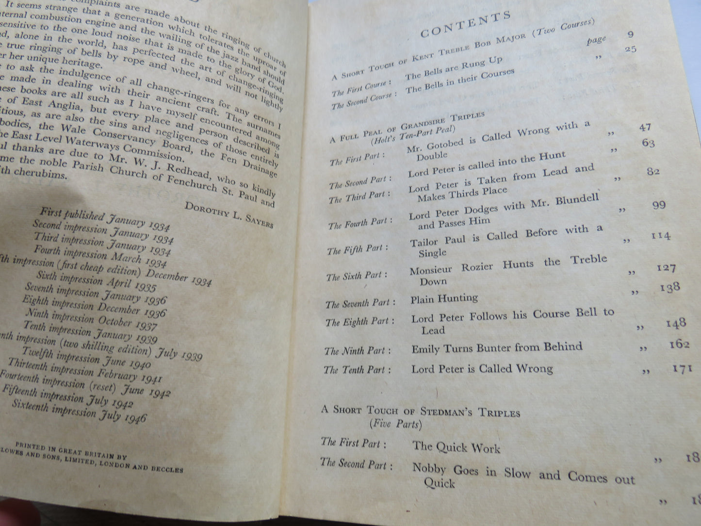 The Nine Tailors Changes Rung On An Old Theme In Two Short Touches and Two Full Peals By Dorothy L. Sayers 1946