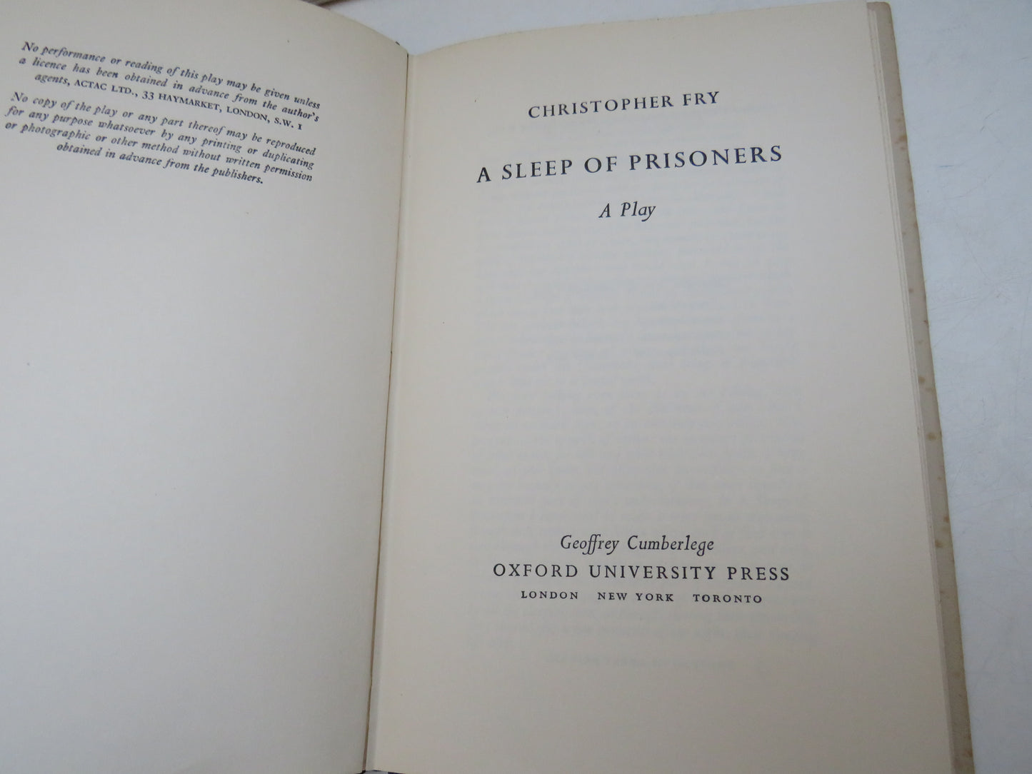 A Sleep of Prisoners, A Play, by Christopher Fry, 1952