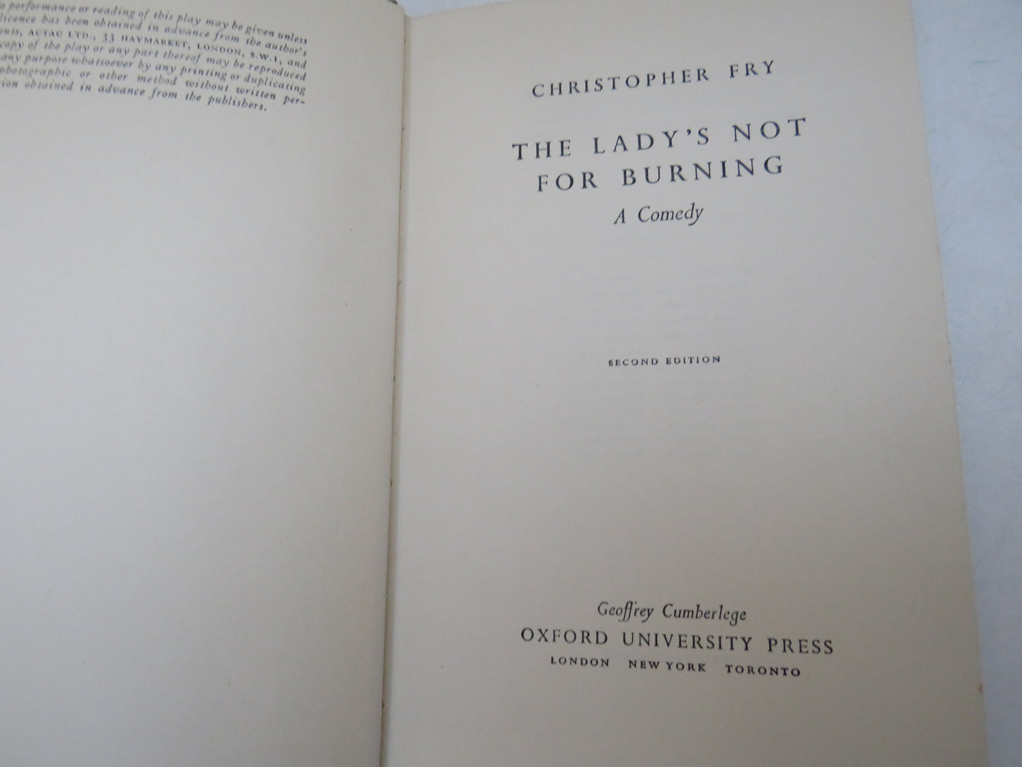 The Lady's Not For Burning by Christopher Fry, 1954