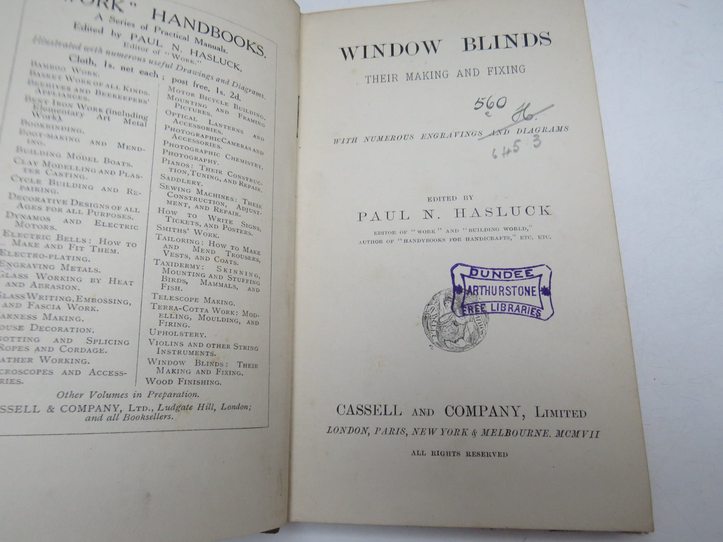 Window Blinds Their Making and Fixing Edited By Paul N. Hasluck 1907