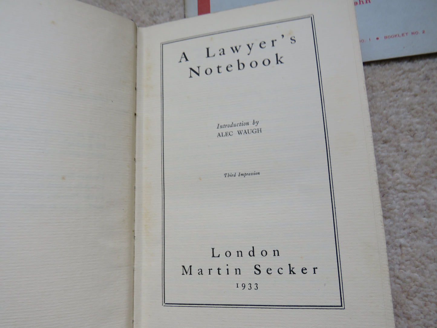 A Lawyer's Notebook Introduction By Alec Waugh 1933