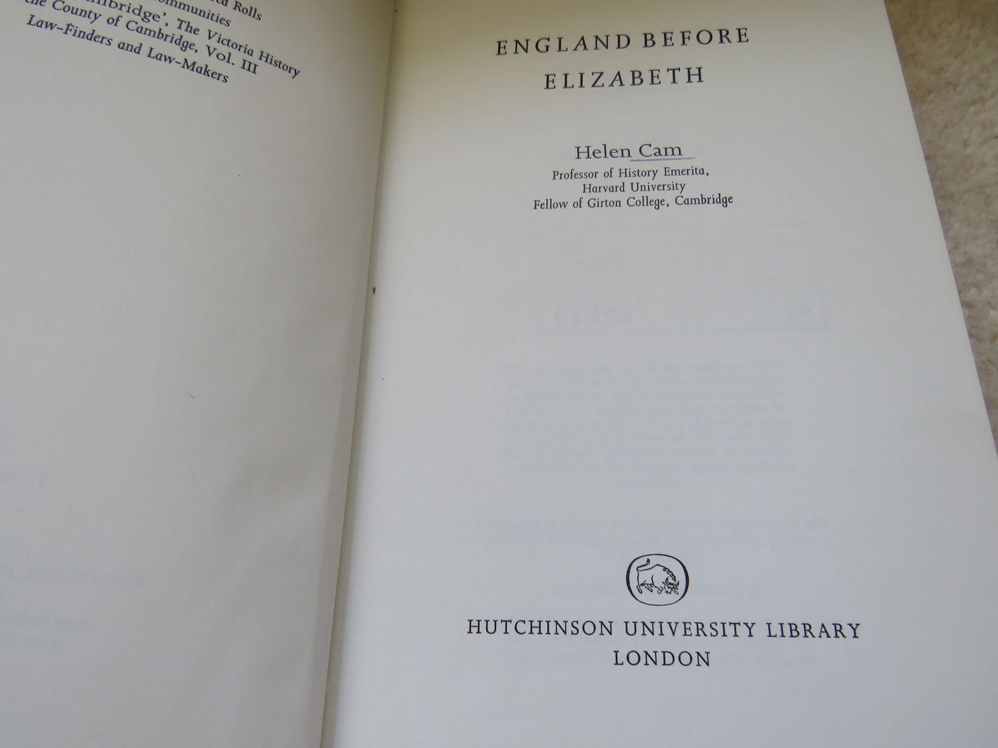 England Before Elizabeth By Helen Cam 1967