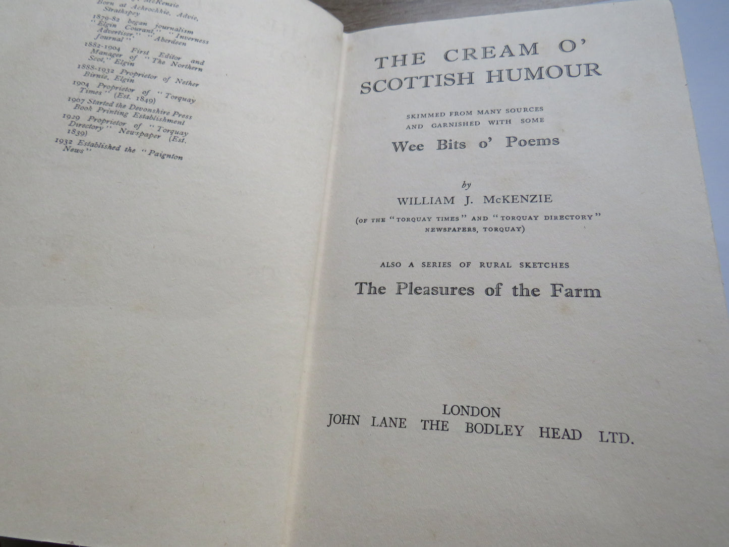 The Cream O' Scottish Humour By William J. McKenzie 1933 1st Edition
