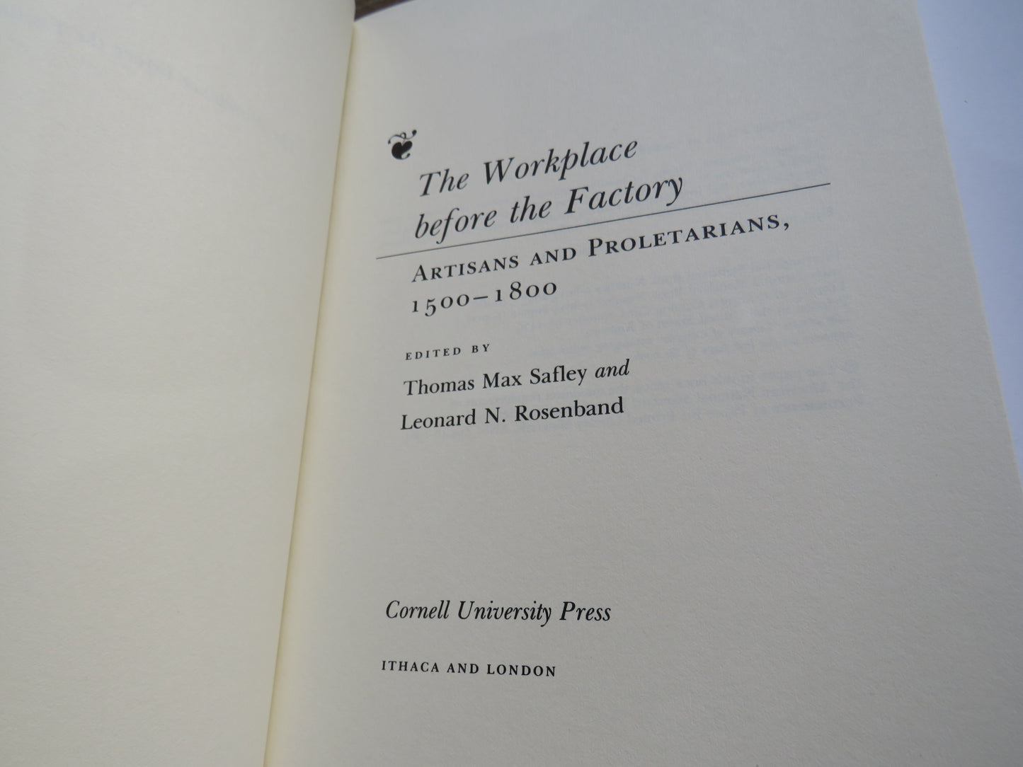 The Workplace Before The Factory Artisans and Proletarians 1500-1800 1993