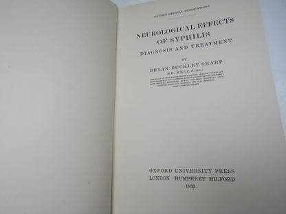Neurological Effects of Syphilis, Diagnosis and Treatment by B. Buckley Sharp, 1933 book image 5