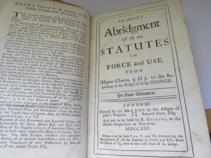An Extract Abridgment Of All The Statues In Force and Use From Magna Charta Vol I , 1725 book image 7