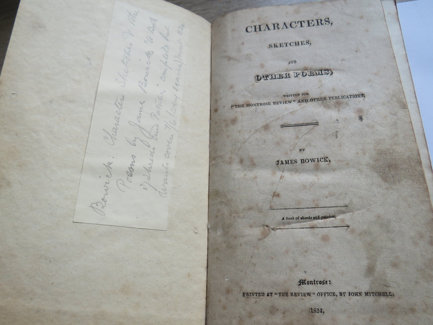 Characters, Sketches, and Other Poems By James Bowick 1824