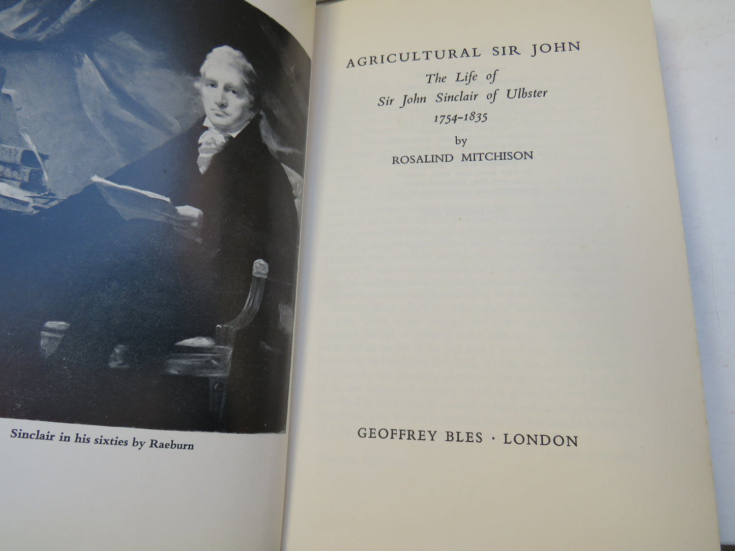 Agricultural Sir John The Life of Sir John Sinclair of Ulbster 1754-1835 By Rosalind Mitchison 1962